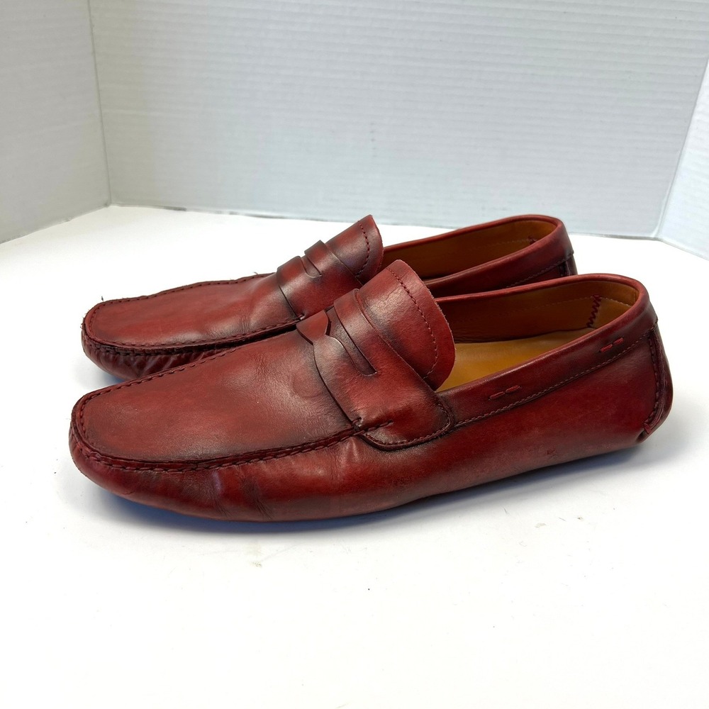 Magnanni Dylan Red Leather Penny Loafer Driving Moccasins Men's 9 Shoes Preppy - Picture 1 of 11